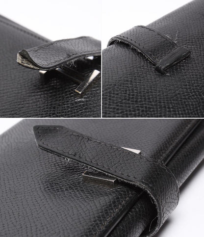HERMES 三つ折り長財布 シルバー金具 □K刻印 ヴォーエプソン ベアン デュプリ メンズ レディース エルメス
