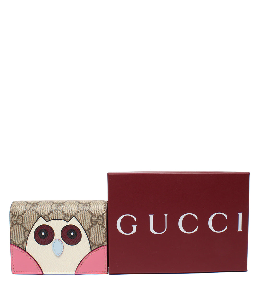 美品 GUCCI 二つ折り財布 GGスプリーム キャンバス ミニ ウォレット アニマル オウル 818767･0416 レディース グッチ