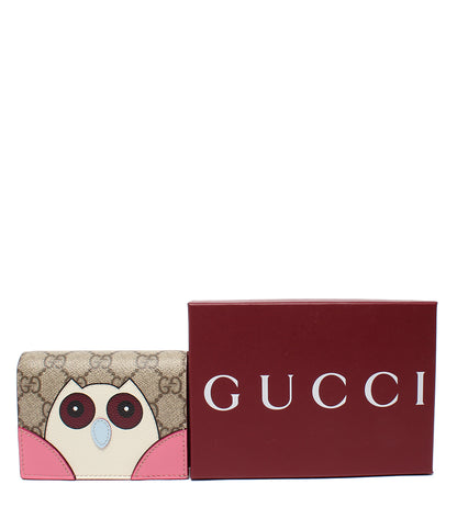 美品 GUCCI 二つ折り財布 GGスプリーム キャンバス ミニ ウォレット アニマル オウル 818767･0416 レディース グッチ