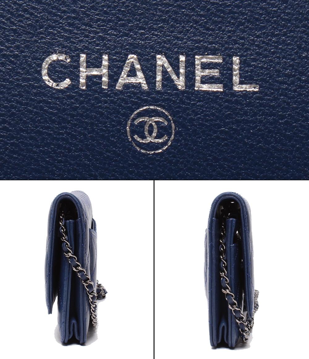 CHANEL チェーンウォレット ショルダーバッグ シルバー金具 マトラッセ ラムスキン A33814 レディース シャネル