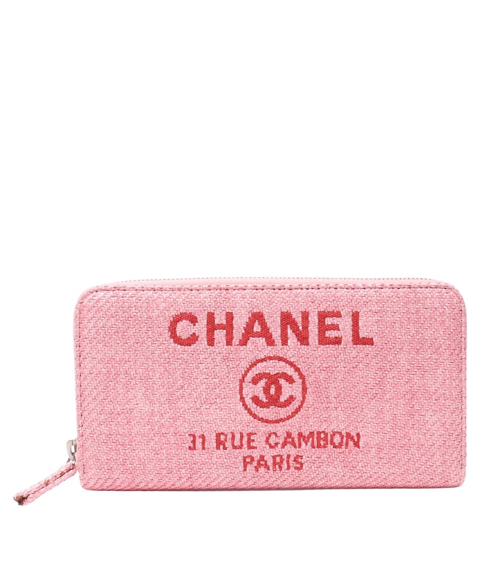 美品 シャネル ラウンドファスナー長財布 ストローキャンバスレザー A80056 レディース CHANEL