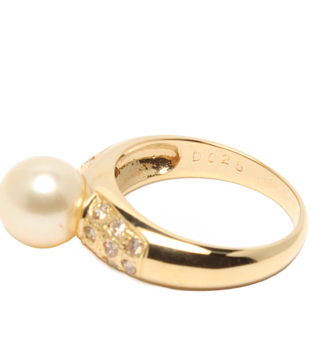 美品 リング 指輪 K18 パール 7.7mm ダイヤ 0.25ct レディース SIZE 10号