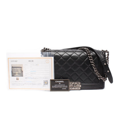 CHANEL チェーンショルダーバッグ 肩掛け ヴィンテージ シルバー金具 スムースレザー 19番台 ボーイシャネル 25 レディース シャネル