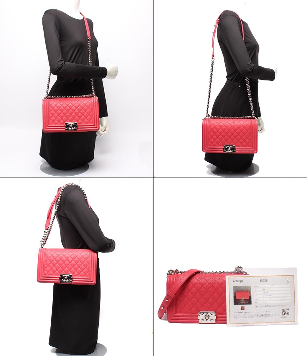 美品 CHANEL チェーンショルダーバッグ シルバー金具 キャビアスキン ボーイシャネル25 レディース シャネル