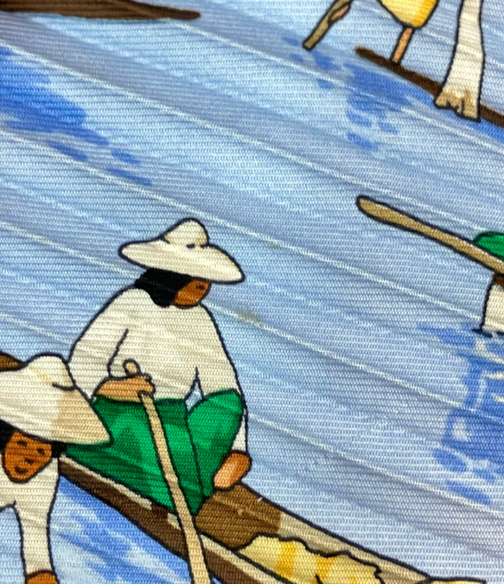 HERMES プリーツスカーフ カレ90 シルク100% インレ湖の水上マーケット レディース エルメス