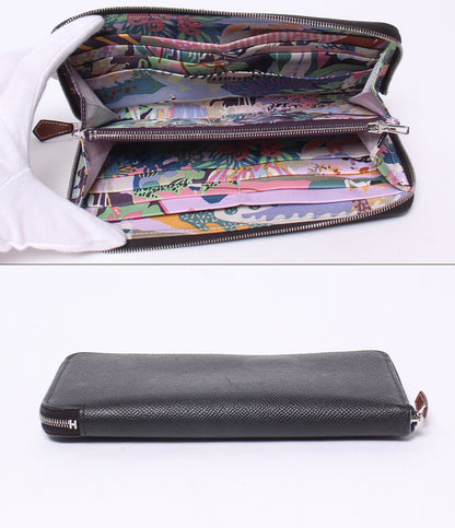 HERMES ラウンドファスナー長財布 シルバー金具 Z刻印 アザップシルクイン メンズ エルメス