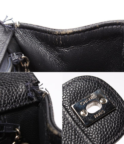 シャネル ショルダーバッグ シングルフラップ ダブルチェーン シルバー金具 キャビアスキン デカマトラッセ 30 レディース CHANEL