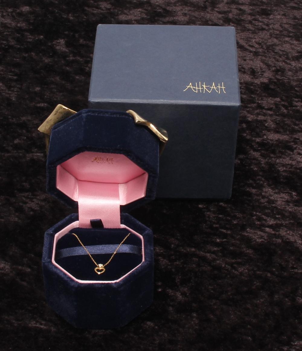 美品 AHKAH ネックレス K18 ダイヤ 0.02ct ハートモチーフ レディース