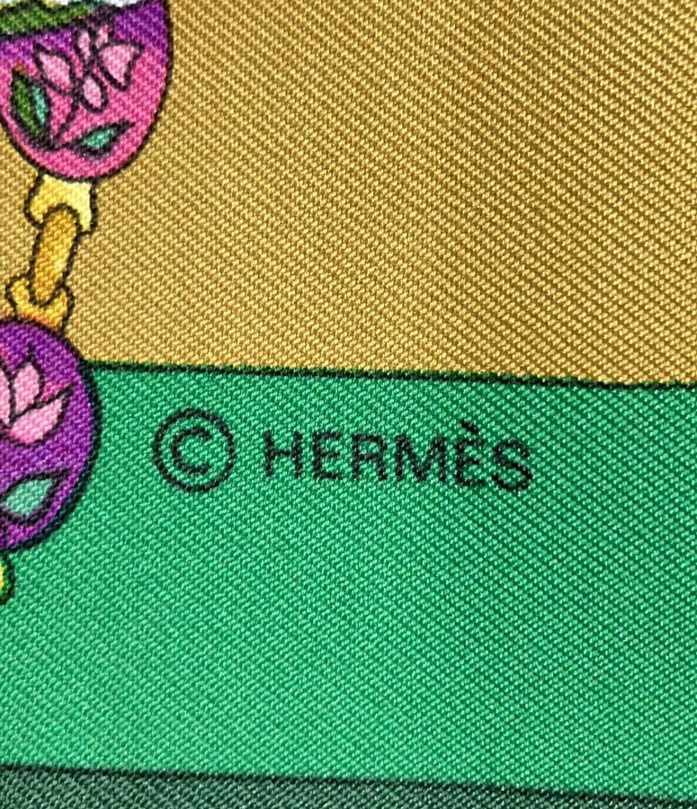 美品 HERMES スカーフ シルク100% カレ90 Parmi les fleurs je compte les heures レディース エルメス
