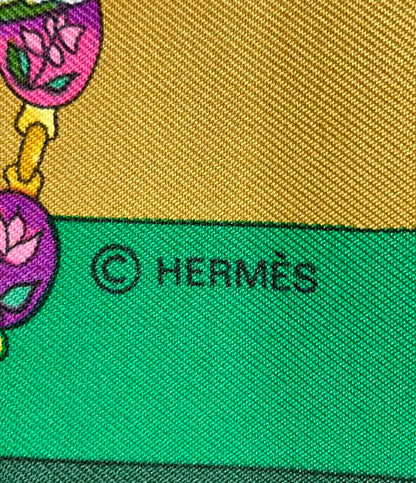 美品 HERMES スカーフ シルク100% カレ90 Parmi les fleurs je compte les heures レディース エルメス