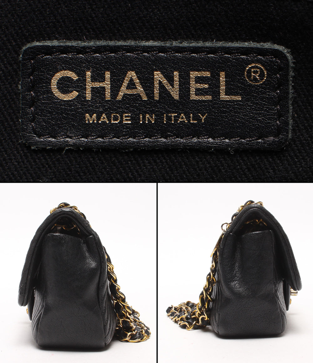 CHANEL チェーンショルダーバッグ 肩掛け 斜め掛け ゴールド金具 Vステッチ ダブルチェーン シングルフラップ 18番台 レディース シャネル