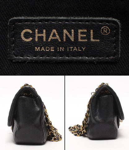 CHANEL チェーンショルダーバッグ 肩掛け 斜め掛け ゴールド金具 Vステッチ ダブルチェーン シングルフラップ 18番台 レディース シャネル