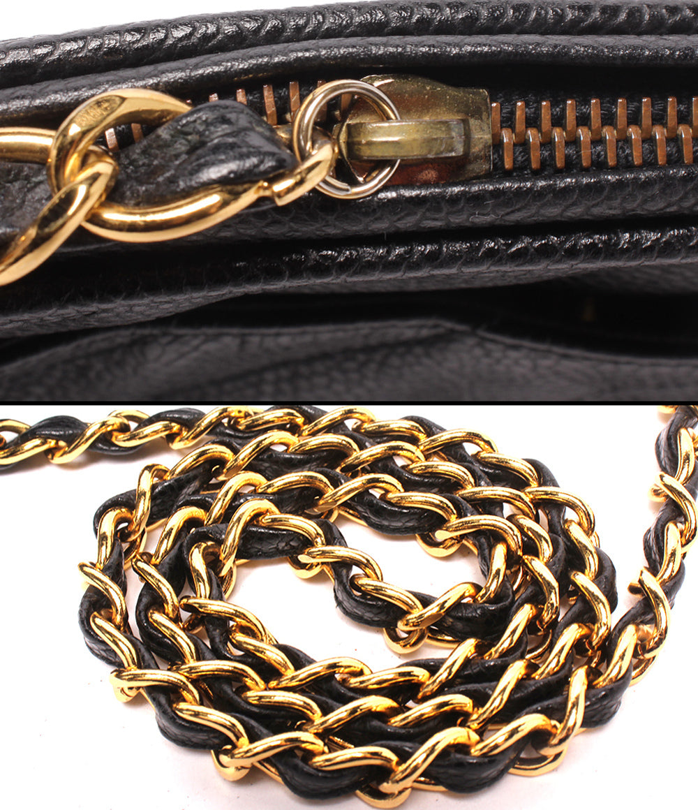CHANEL チェーンショルダーバッグ 斜め掛け ゴールド金具 キャビアスキン 3番台 バイアスステッチ レディース シャネル