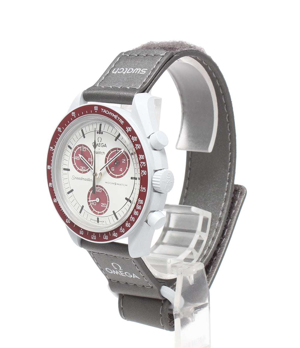 美品 OMEGA Swatch 腕時計 Mission to Pluto バイオセラミック ムーンスウォッチ クオーツ ホワイト SO33M101 メンズ オメガ スウォッチ