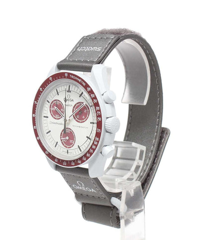 美品 OMEGA Swatch 腕時計 Mission to Pluto バイオセラミック ムーンスウォッチ クオーツ ホワイト SO33M101 メンズ オメガ スウォッチ