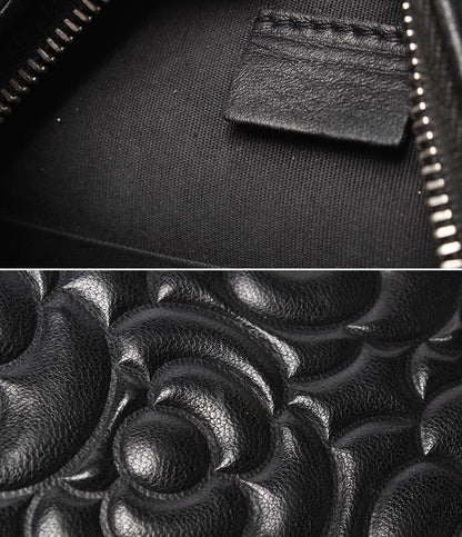 CHANEL レザー チェーンショルダーバッグ カメリア ラウンドミニ ポシェット シルバー金具 27番台 ココマーク レディース シャネル