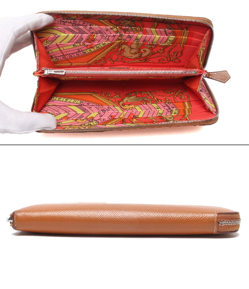 HERMES ラウンドファスナー長財布 T刻印 シルバー金具 アザップロング シルクイン レディース エルメス