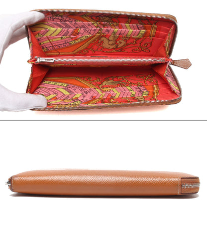 HERMES ラウンドファスナー長財布 T刻印 シルバー金具 アザップロング シルクイン レディース エルメス