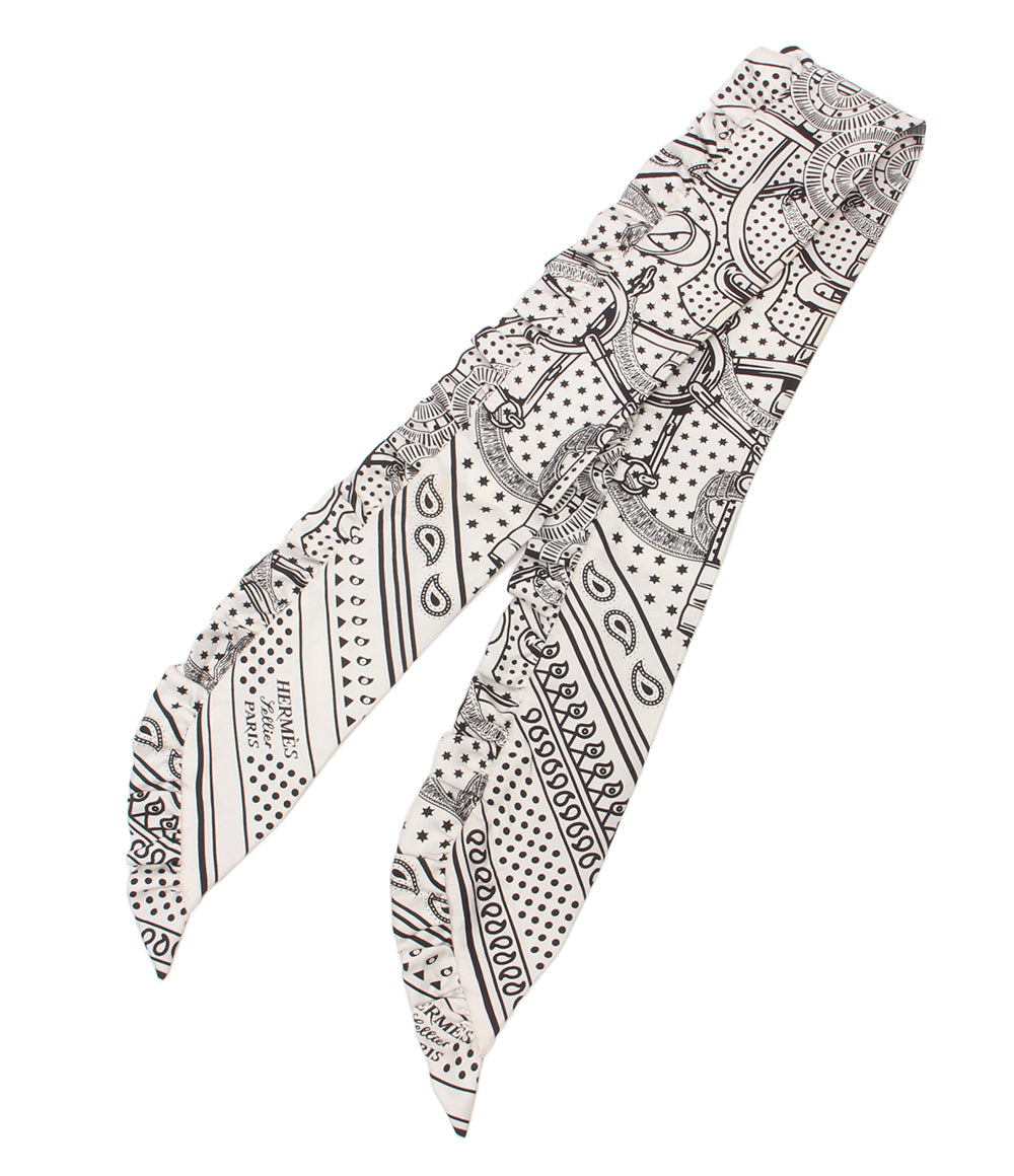 美品 HERMES スカーフ シルク100％ ツイリー EPERON DOR BANDANA エプロンドール バンダナ レディース エルメス