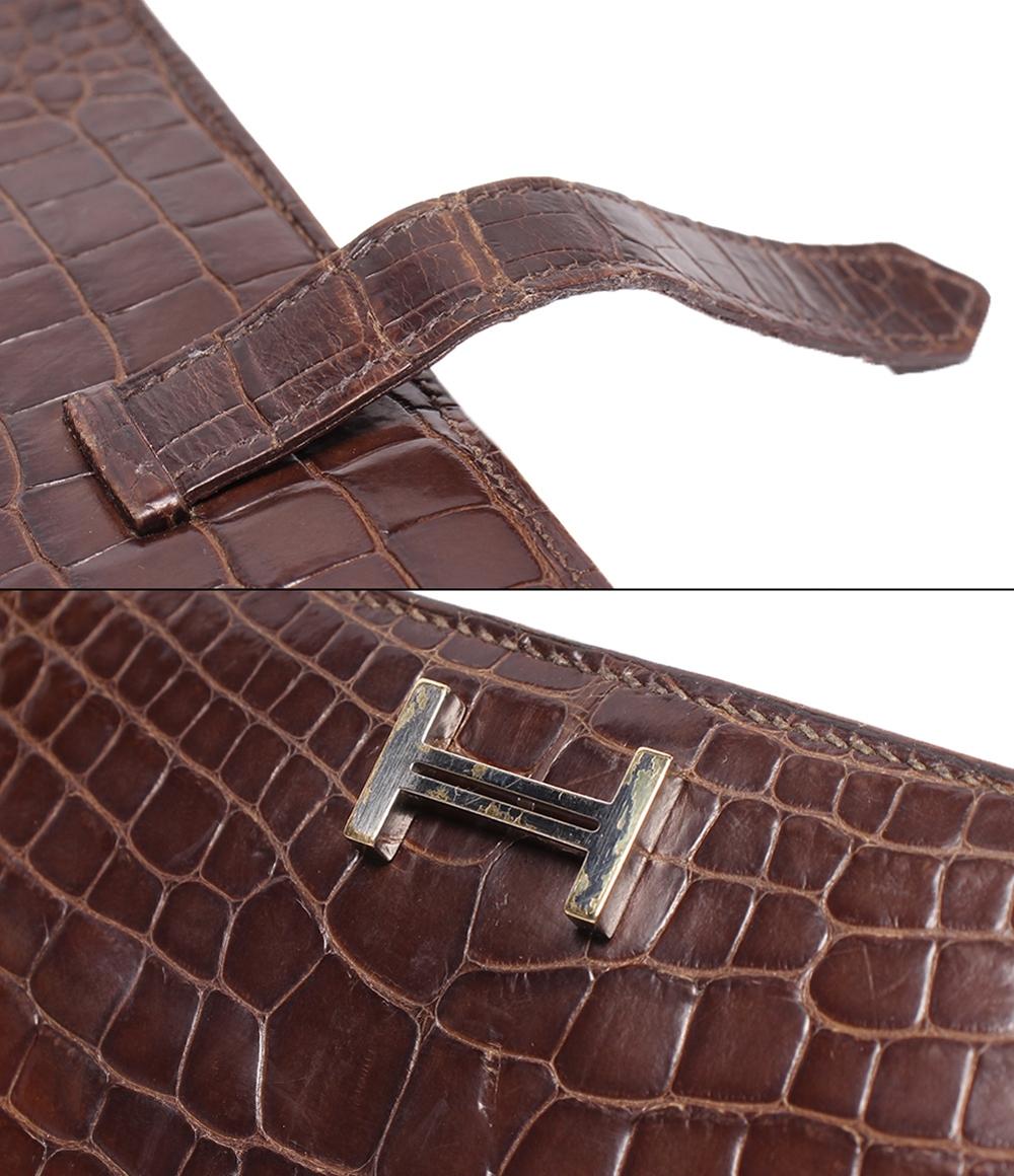 HERMES 長財布 □P刻印 シルバー金具 クロコダイル アリゲーター ベアンスフレ レディース メンズ エルメス
