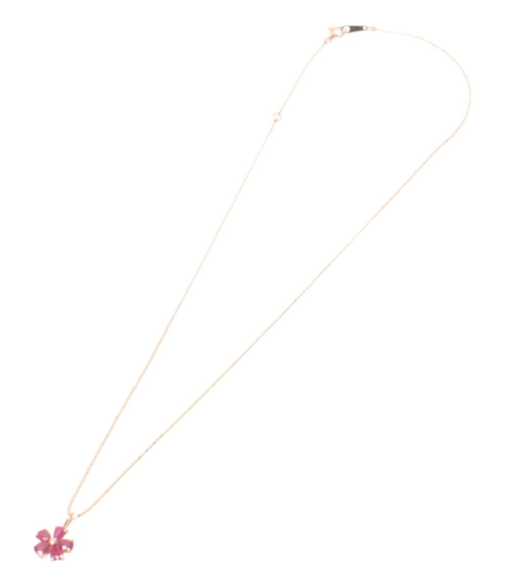 美品 ネックレス K10 ルビー フラワーモチーフ レディース