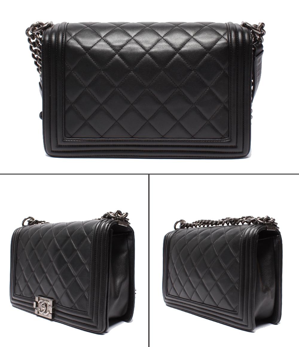 シャネル チェーンショルダーバッグ 肩掛け ヴィンテージシルバー金具 ラムスキン 19番台 ボーイシャネル レディース CHANEL