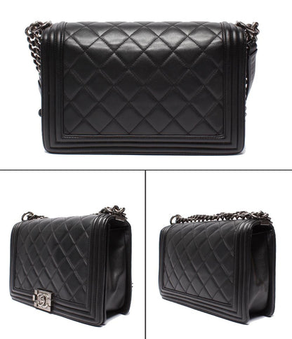 シャネル チェーンショルダーバッグ 肩掛け ヴィンテージシルバー金具 ラムスキン 19番台 ボーイシャネル レディース CHANEL