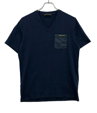プラダ ラバーロゴ ナイロンポケットVネックTシャツ メンズ SIZE S PRADA
