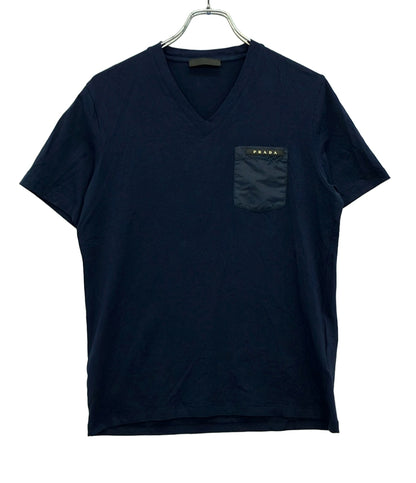 プラダ ラバーロゴ ナイロンポケットVネックTシャツ メンズ SIZE S PRADA