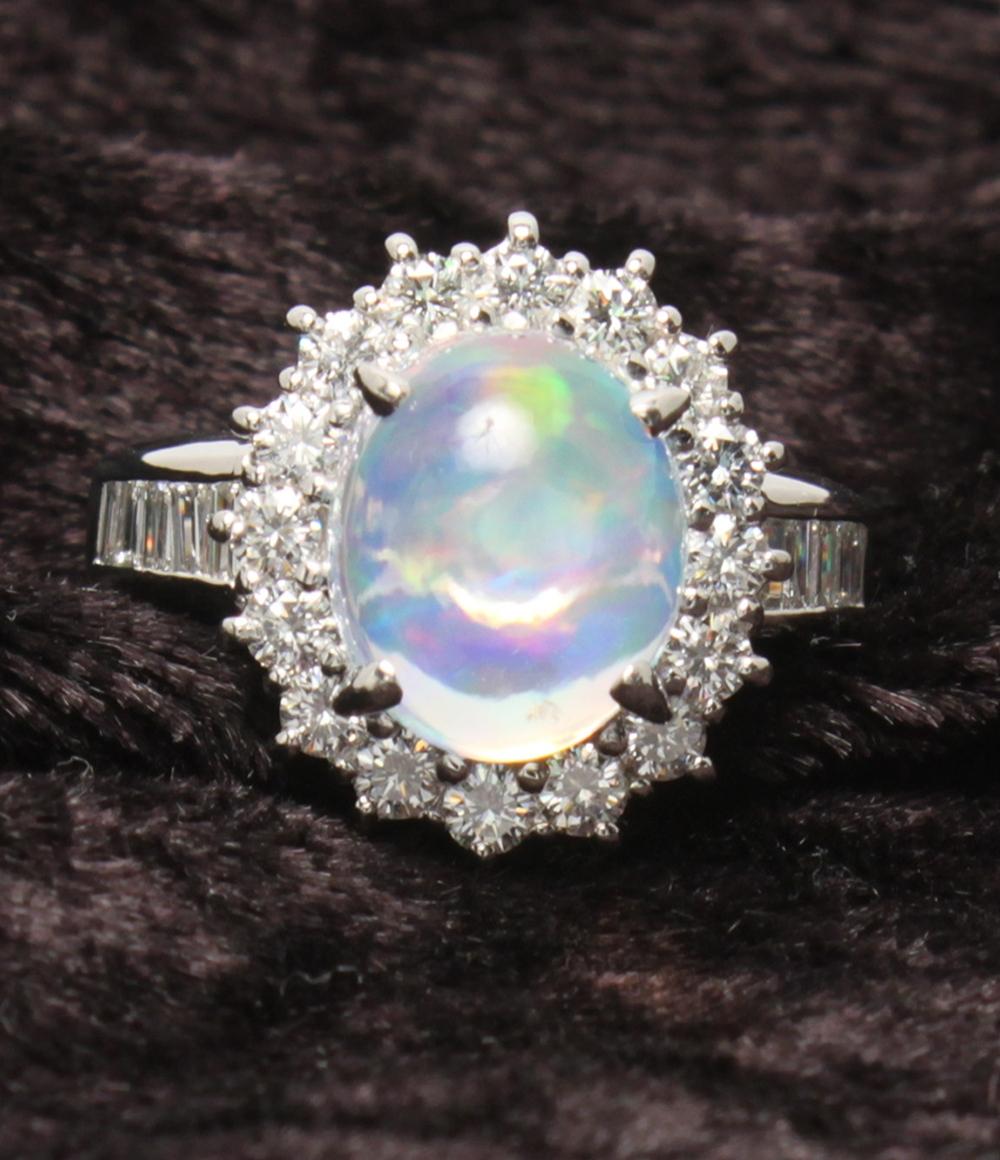 美品 リング 指輪 Pt900 ウォーターオパール3.92ct ダイヤ1.13ct レディース SIZE 12号