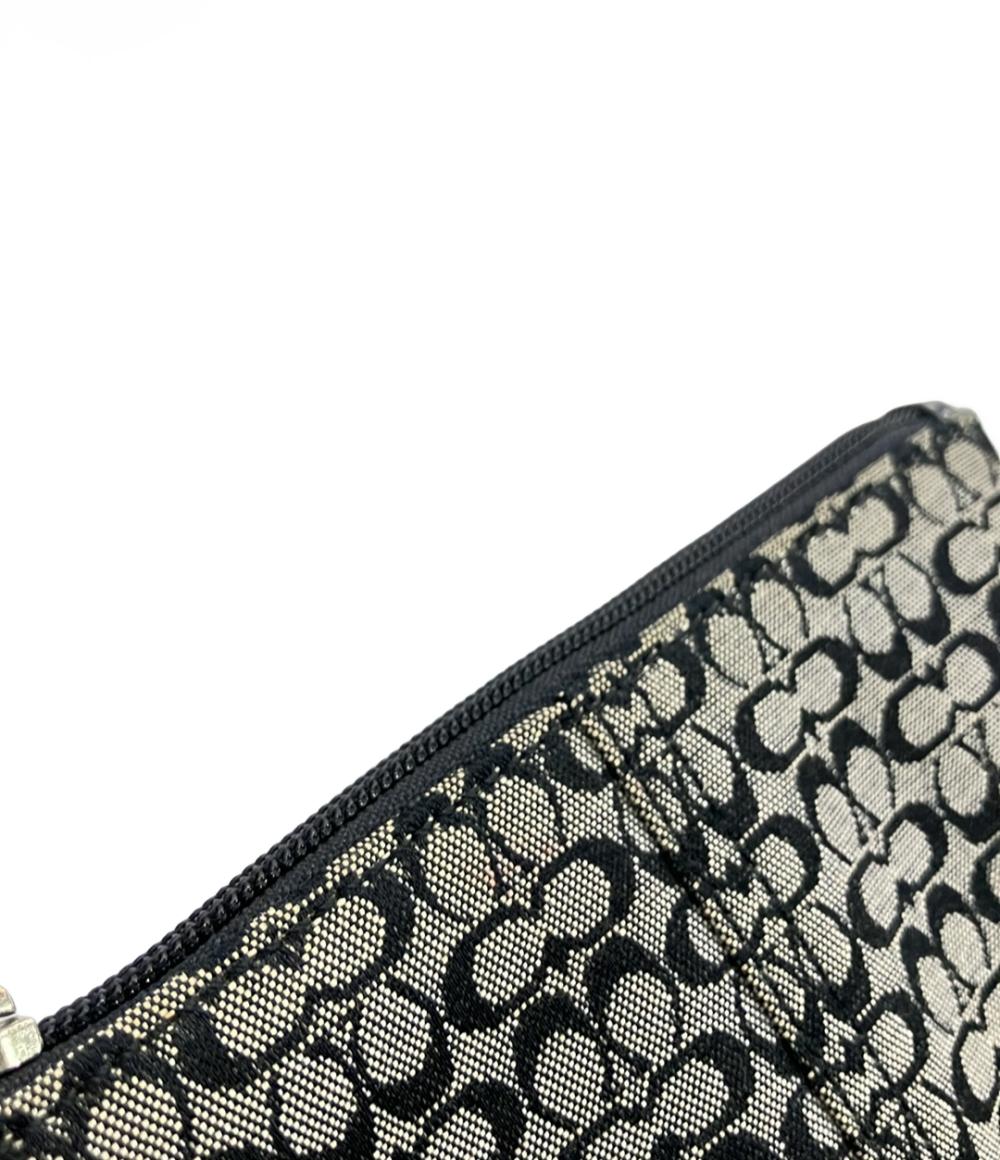 コーチ ポーチ アクセサリーポーチ ストラップ付き キャンバス レザー ミニシグネチャー レディース COACH