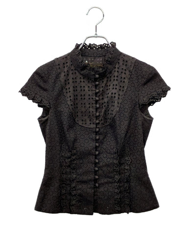 訳あり LOUIS VUITTON スタンドカラー半袖ブラウス レディース SIZE 36 (S) ルイ・ヴィトン