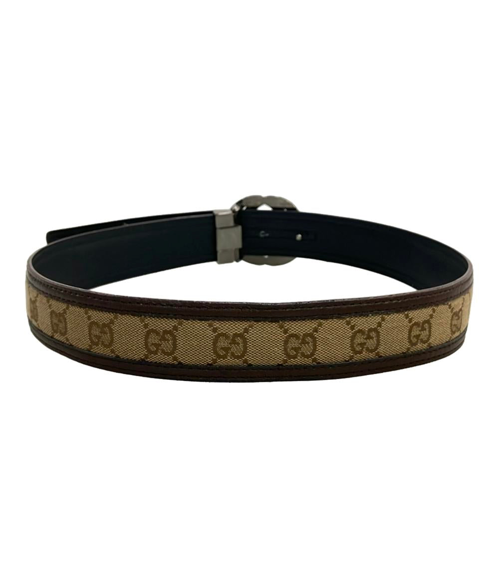 GUCCI ベルト レザー インターロッキング GGキャンバス メンズ