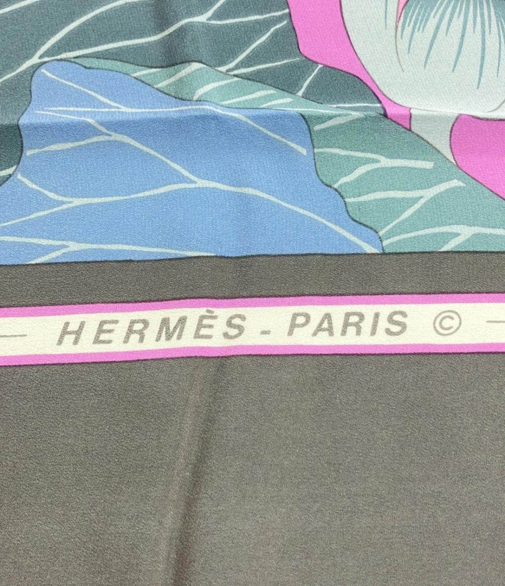 美品 エルメス スカーフ カレ140 シルク100% 蓮の花 FLEURS DE LOTUS レディース HERMES
