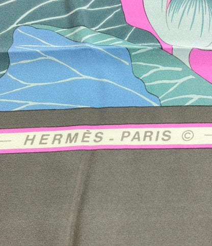 美品 エルメス スカーフ カレ140 シルク100% 蓮の花 FLEURS DE LOTUS レディース HERMES