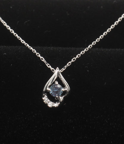 美品 ネックレス K10WG アレキサンドライト 0.02ct ダイヤ 0.01ct レディース