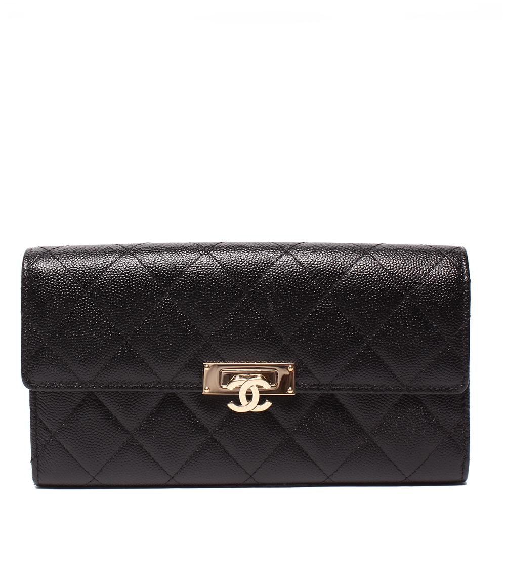 CHANEL 長財布  ココ ロック フラップウォレット ゴールド金具 キャビアスキン A80768 シャネル