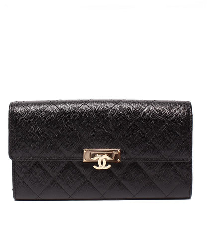 CHANEL 長財布  ココ ロック フラップウォレット ゴールド金具 キャビアスキン A80768 シャネル