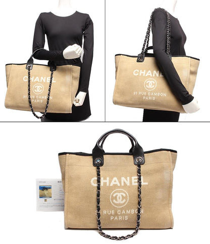 シャネル トートバッグ ショルダーバッグ シルバー金具 ドーヴィルトート キャンバス   レザー レディース CHANEL