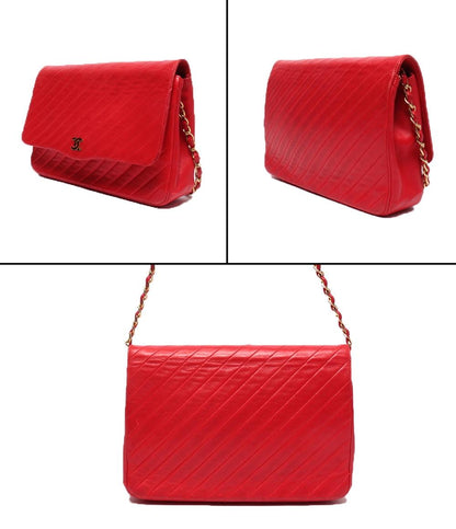 訳あり CHANEL チェーンショルダーバッグ ラムスキン シングルフラップ バイアスステッチ ゴールド金具 肩掛け レディース シャネル