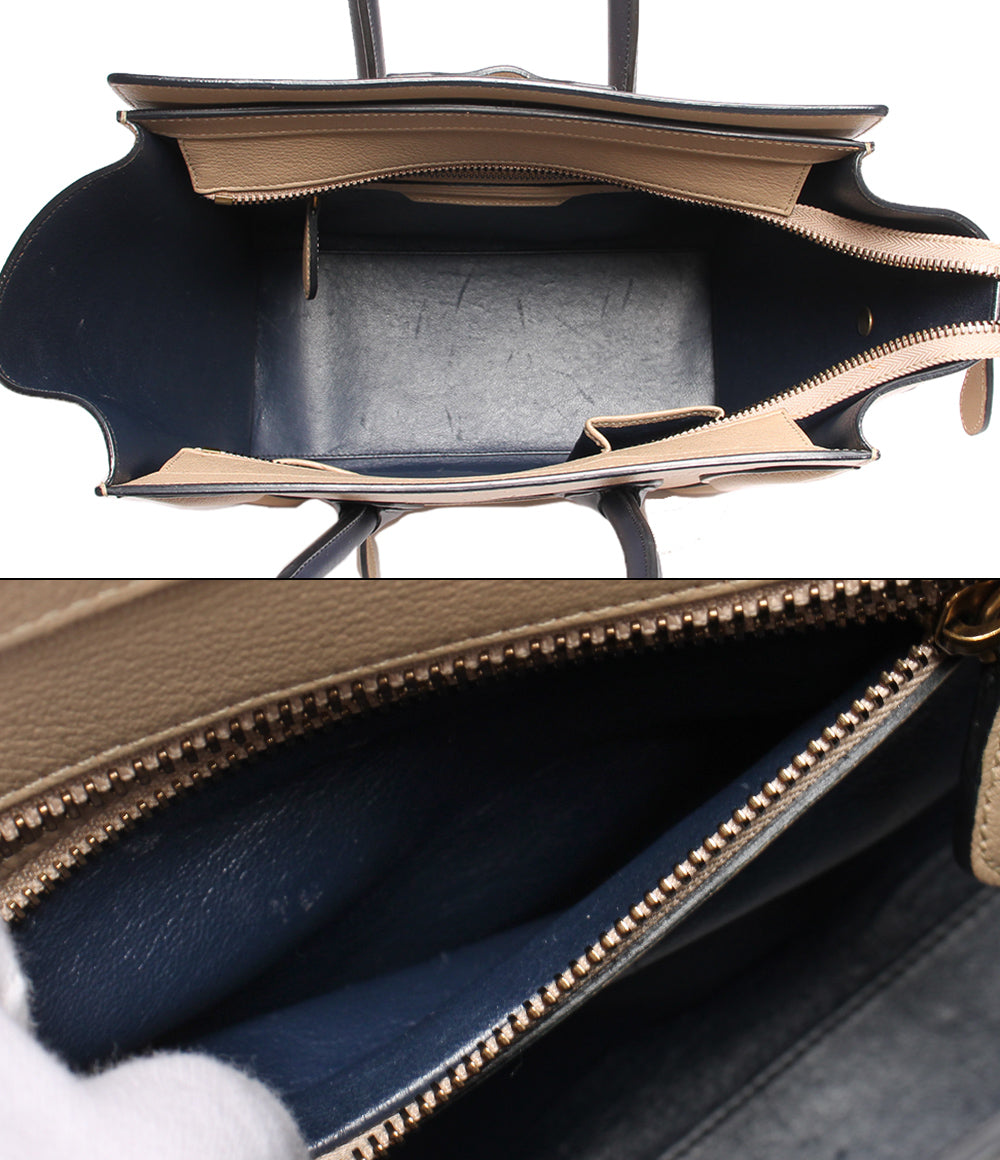 セリーヌ レザーハンドバッグ バイカラー ベージュ ネイビー系