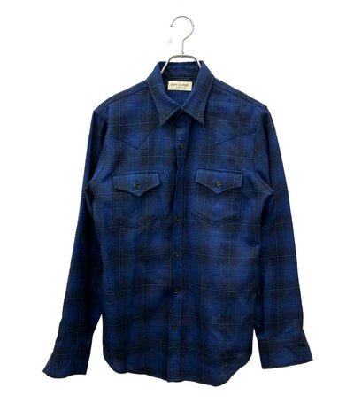 SAINT LAURENT 長袖シャツ エディ期 ウールチェック ウェスタン ブルー ブラック 16AW UP53 2016 00494 SIZE M サンローラン