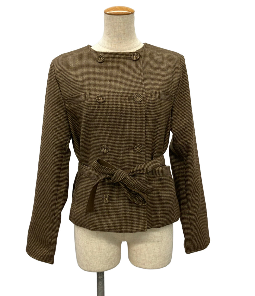 美品 polaura ノーカラージャケット 千鳥格子柄 レディース SIZE F (M) ポローラ