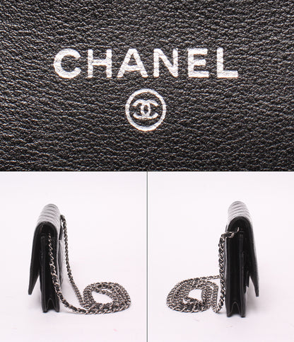CHANEL チェーンウォレット ショルダーバッグ 斜め掛け シングルチェーン シングルフラップ シルバー金具 17番台 マトラッセ エナメル レディース