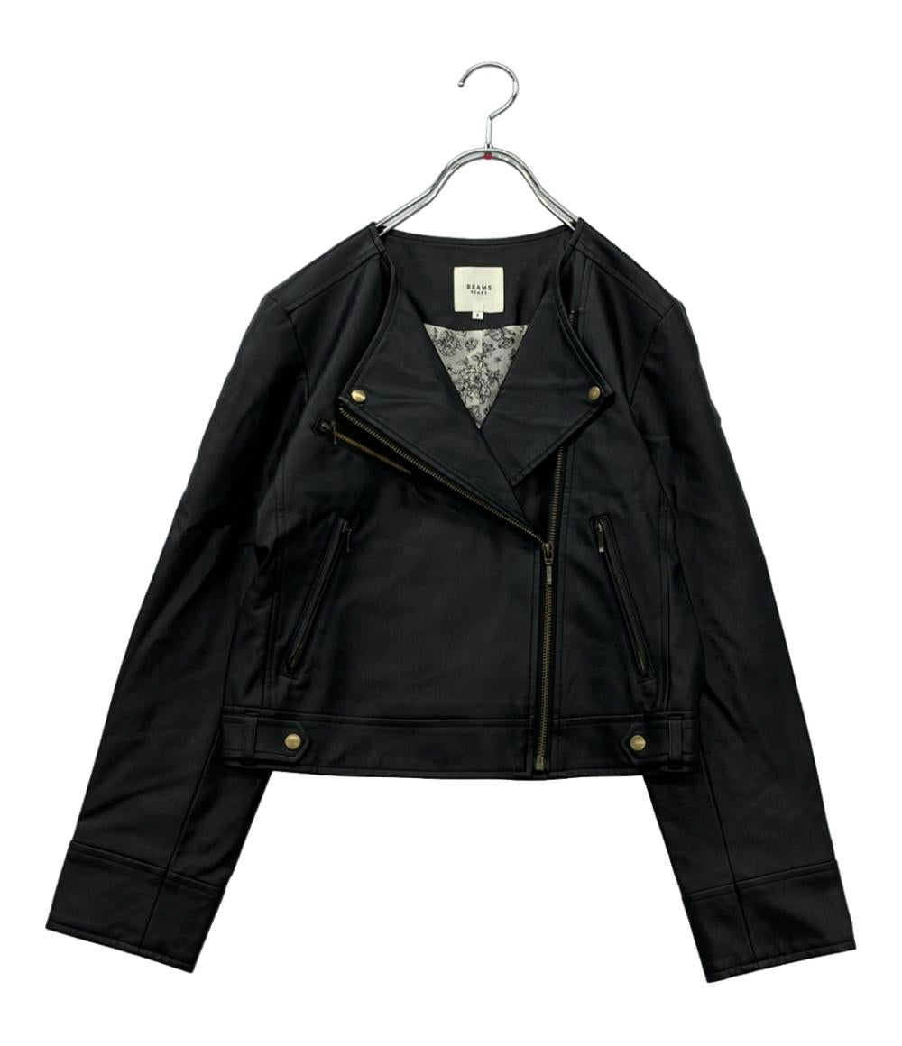 BEAMS HEART フェイクレザー ノーカラーブルゾン アウトレット ジャンパー 43-18-0021-152 レディース SIZE S ビームスハート