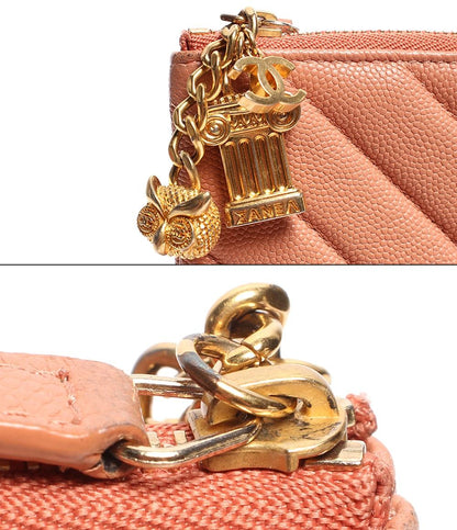 レザークラッチバッグ ココマーク  フクロウ ゴールド金具 シェブロン Ｖステッチ キャビアスキン レディース CHANEL