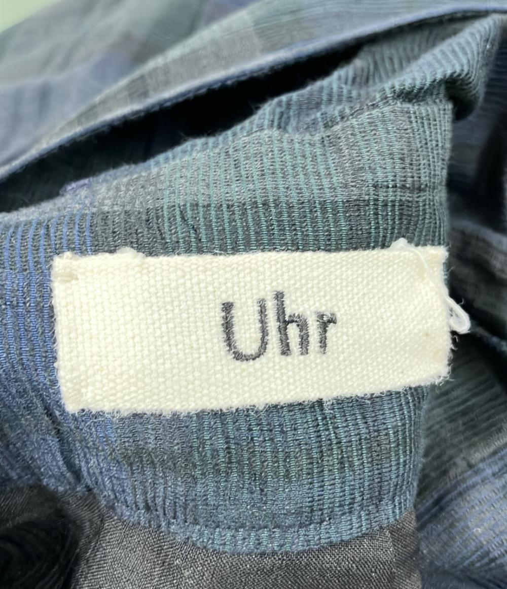 ウーア リネン混チェック柄半袖フレアロングワンピース レディース SIZE 36 (XS) Uhr