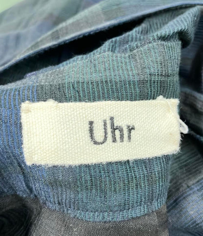 ウーア リネン混チェック柄半袖フレアロングワンピース レディース SIZE 36 (XS) Uhr