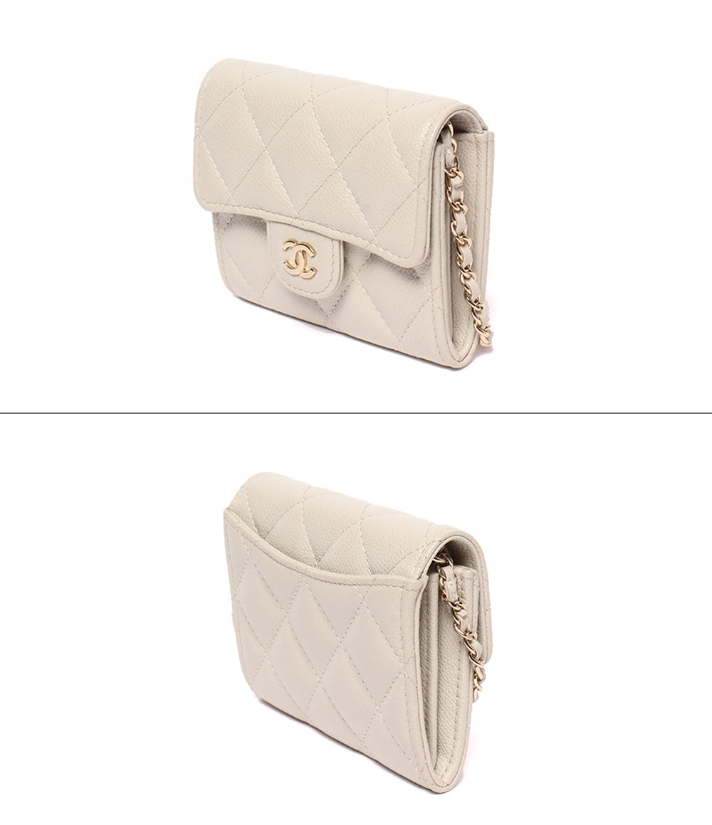 美品 CHANEL ミニチェーンウォレット マトラッセ ゴールド金具 ランダム番台 キャビアスキン AP0238 レディース シャネル