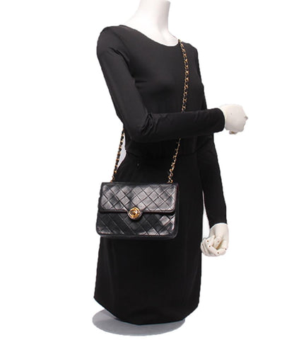 CHANEL チェーンショルダーバッグ シングルフラップ 斜め掛け ヴィンテージ ラムスキン ゴールド金具 マトラッセ レディース シャネル